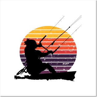 Kitesurfer Action Water Sports Artistic Silhouette Retro Sunset Posters and Art